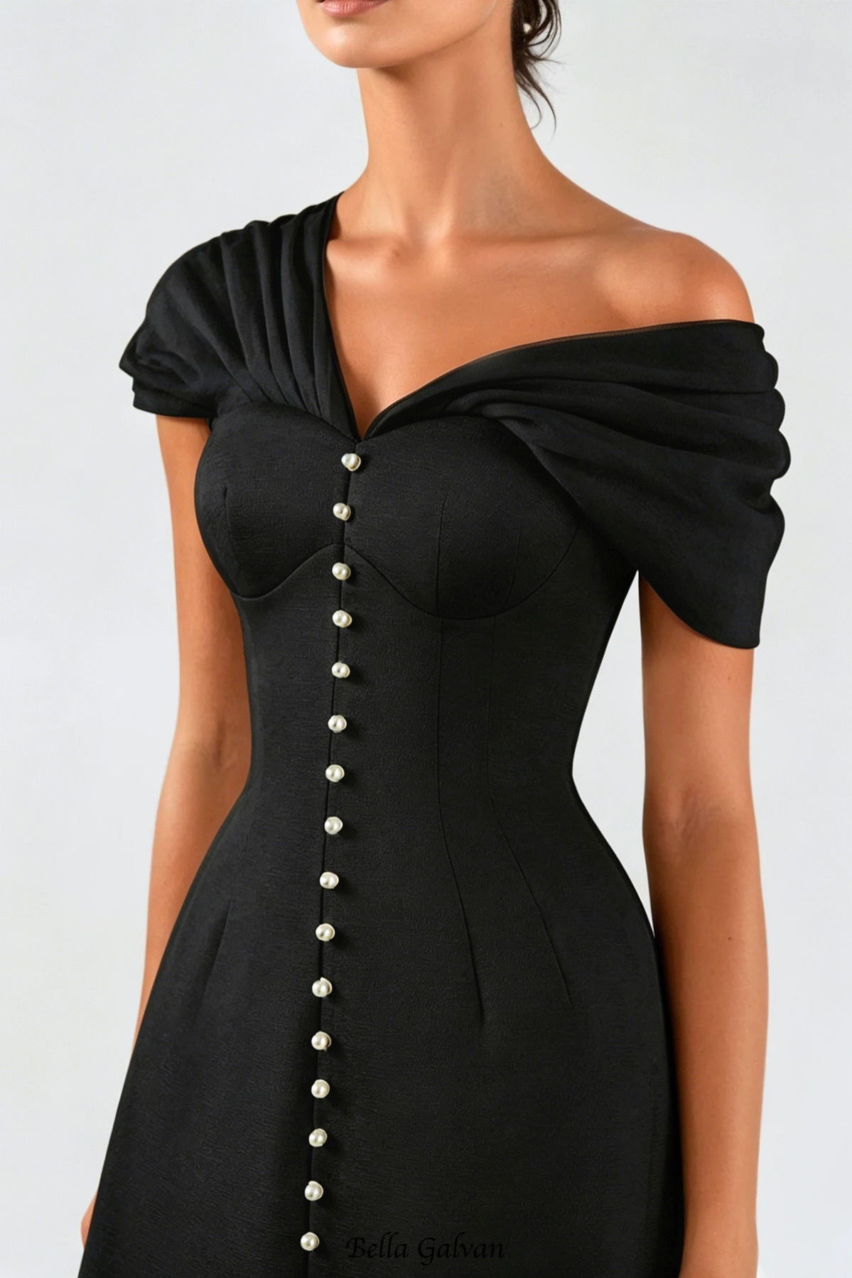 Flowering Girl Women Luzasa Off Shoulder Buttoned Mini Dress - Black