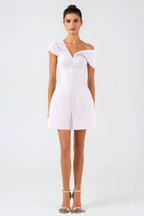 Flowering Girl Women Luzasa Off Shoulder Buttoned Mini Dress - Pink
