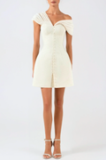 Flowering Girl Women Luzasa Off Shoulder Buttoned Mini Dress - White