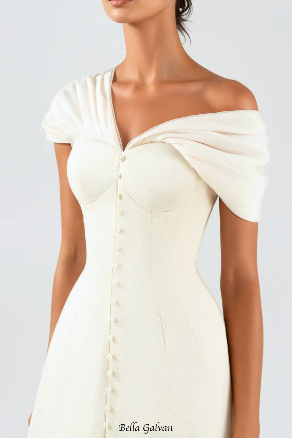 Flowering Girl Women Luzasa Off Shoulder Buttoned Mini Dress - White