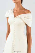 Flowering Girl Women Luzasa Off Shoulder Buttoned Mini Dress - White