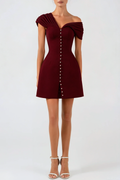 Flowering Girl Women Luzasa Off Shoulder Buttoned Mini Dress - Wine