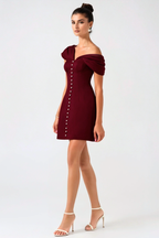 Flowering Girl Women Luzasa Off Shoulder Buttoned Mini Dress - Wine