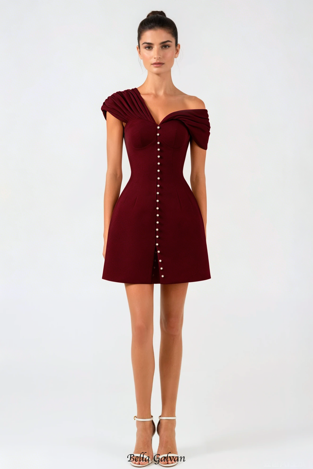 Flowering Girl Women Luzasa Off Shoulder Buttoned Mini Dress - Wine