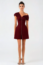 Flowering Girl Women Luzasa Off Shoulder Buttoned Mini Dress - Wine