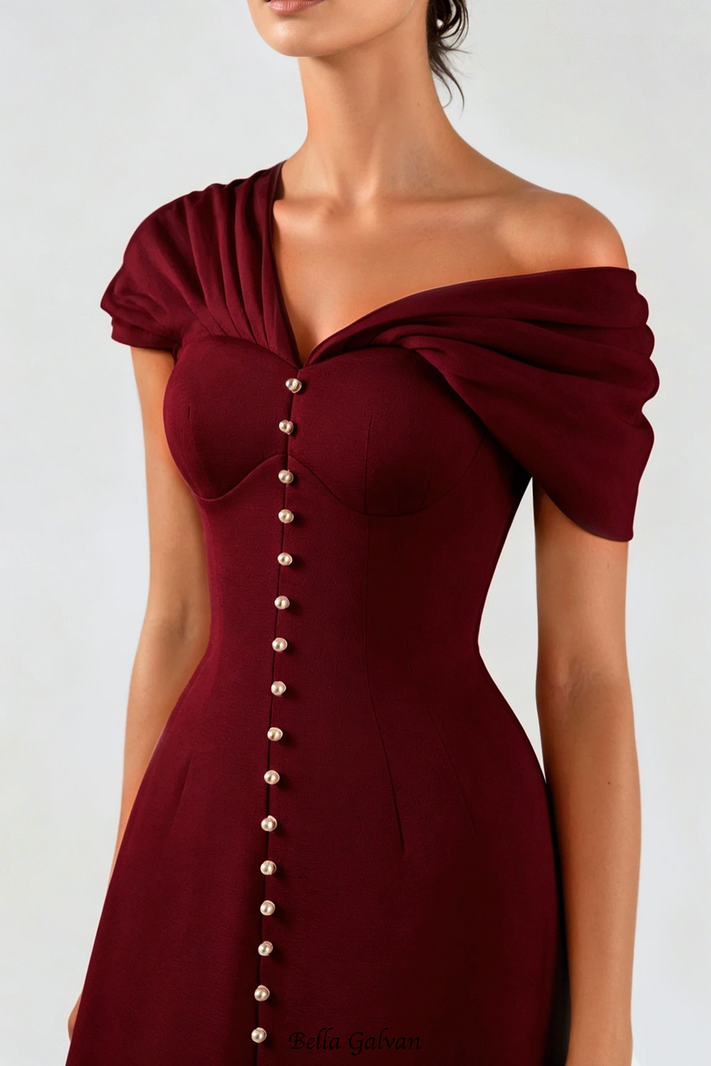 Flowering Girl Women Luzasa Off Shoulder Buttoned Mini Dress - Wine