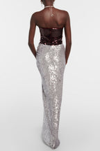 Flowering Girl Women Lyric Sequin Floral Slit Maxi Skirt