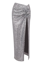 Flowering Girl Women Lyric Sequin Floral Slit Maxi Skirt