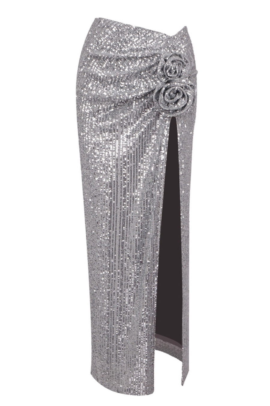 Flowering Girl Women Lyric Sequin Floral Slit Maxi Skirt