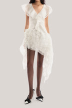 Flowering Girl Women moira irregular ruffled mini dress in white