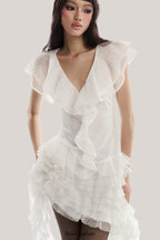 Flowering Girl Women moira irregular ruffled mini dress in white