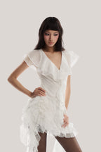 Flowering Girl Women moira irregular ruffled mini dress in white