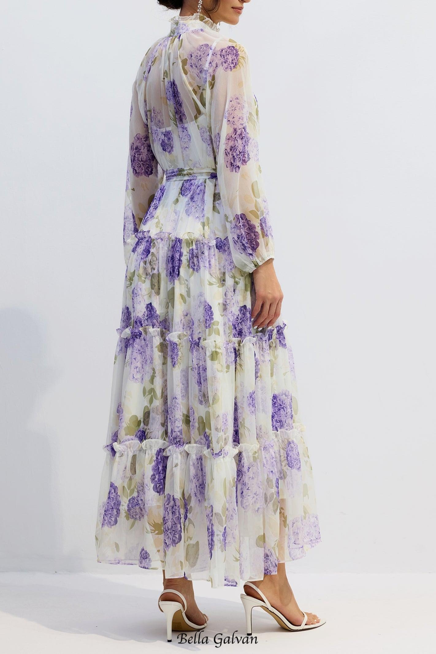 murray Floral Print Long Sleeve Chiffon Maxi Dress