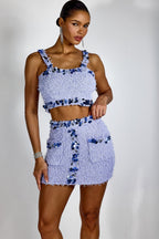 Flowering Girl Women dolores purple Sequin Embellished Crop Top & Mini Skirt Set