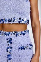 Flowering Girl Women dolores purple Sequin Embellished Crop Top & Mini Skirt Set