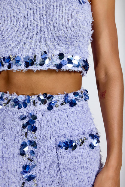 dolores purple Sequin Embellished Crop Top & Mini Skirt Set