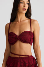 Flowering Girl Women crafted rope crop top lace skirt set in burgundy
