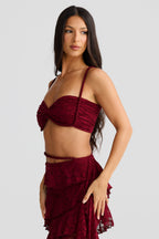 Flowering Girl Women crafted rope crop top lace skirt set in burgundy