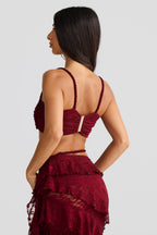 Flowering Girl Women crafted rope crop top lace skirt set in burgundy