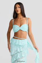 Flowering Girl Women crafted rope crop top lace skirt set in pale blue