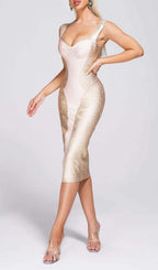 Flowering Girl Women Metallic Bangdage Midi Dress In Gold