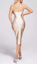 Flowering Girl Women Metallic Bangdage Midi Dress In Gold