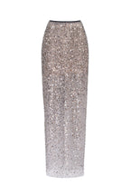 Showstopper Fully Sequined Silver Fitted Maxi Skirt, Midnight Walk