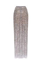 Showstopper Fully Sequined Silver Fitted Maxi Skirt, Midnight Walk