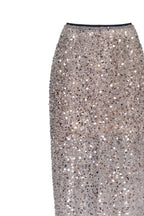 Showstopper Fully Sequined Silver Fitted Maxi Skirt, Midnight Walk