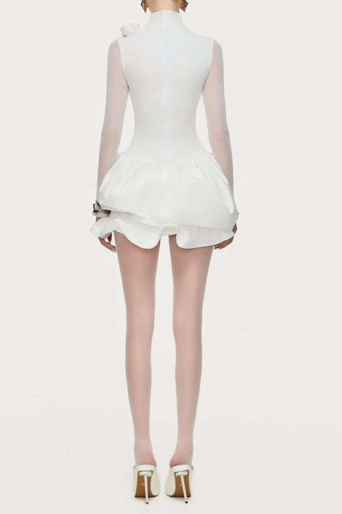Flowering Girl Women 3d Flower Hem Mesh Mini Dress In White