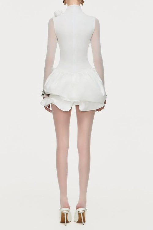 Flowering Girl Women 3d Flower Hem Mesh Mini Dress In White