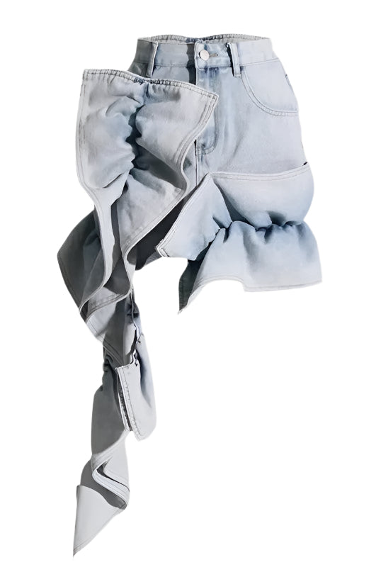 Flowering Girl Women Madiya Asymmetric Ruffle Denim Mini Skirt