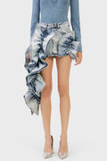 Flowering Girl Women Madiya Asymmetric Ruffle Denim Mini Skirt
