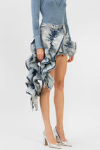 Flowering Girl Women Madiya Asymmetric Ruffle Denim Mini Skirt