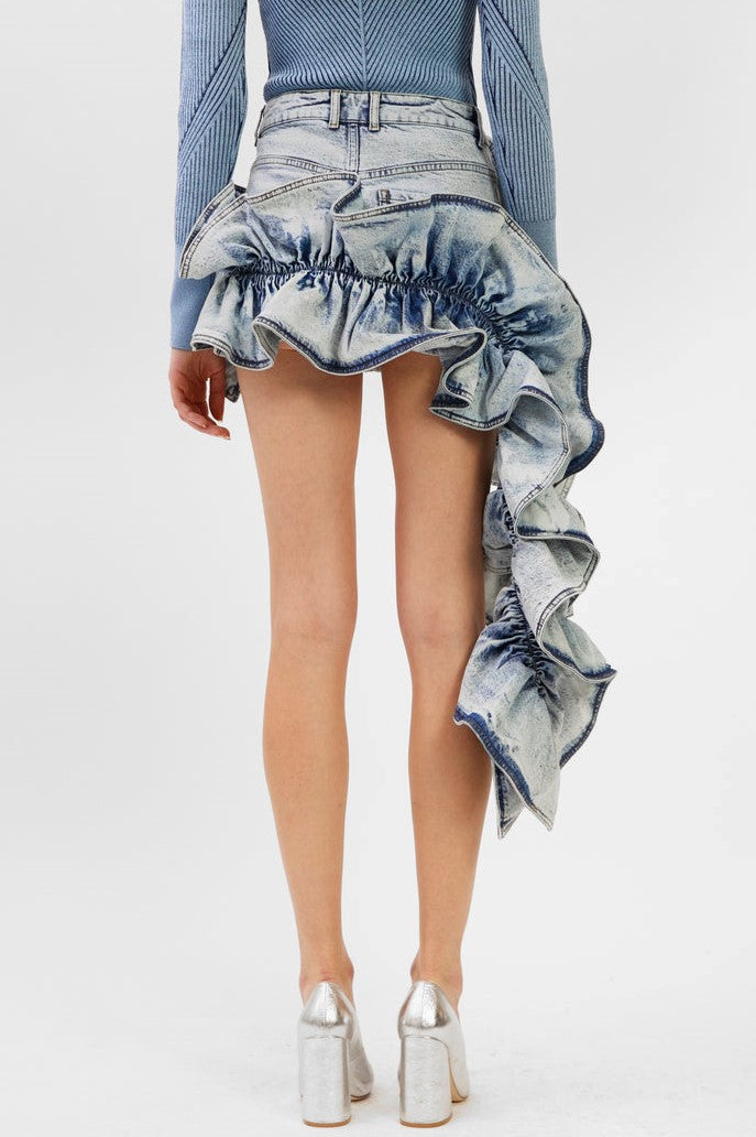 Flowering Girl Women Madiya Asymmetric Ruffle Denim Mini Skirt