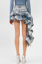 Flowering Girl Women Madiya Asymmetric Ruffle Denim Mini Skirt