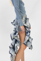 Flowering Girl Women Madiya Asymmetric Ruffle Denim Mini Skirt