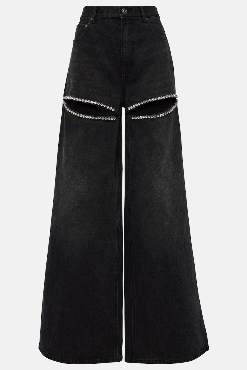Flowering Girl Women Maeia Rhinestone Cutout Jeans - Black