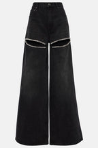 Flowering Girl Women Maeia Rhinestone Cutout Jeans - Black