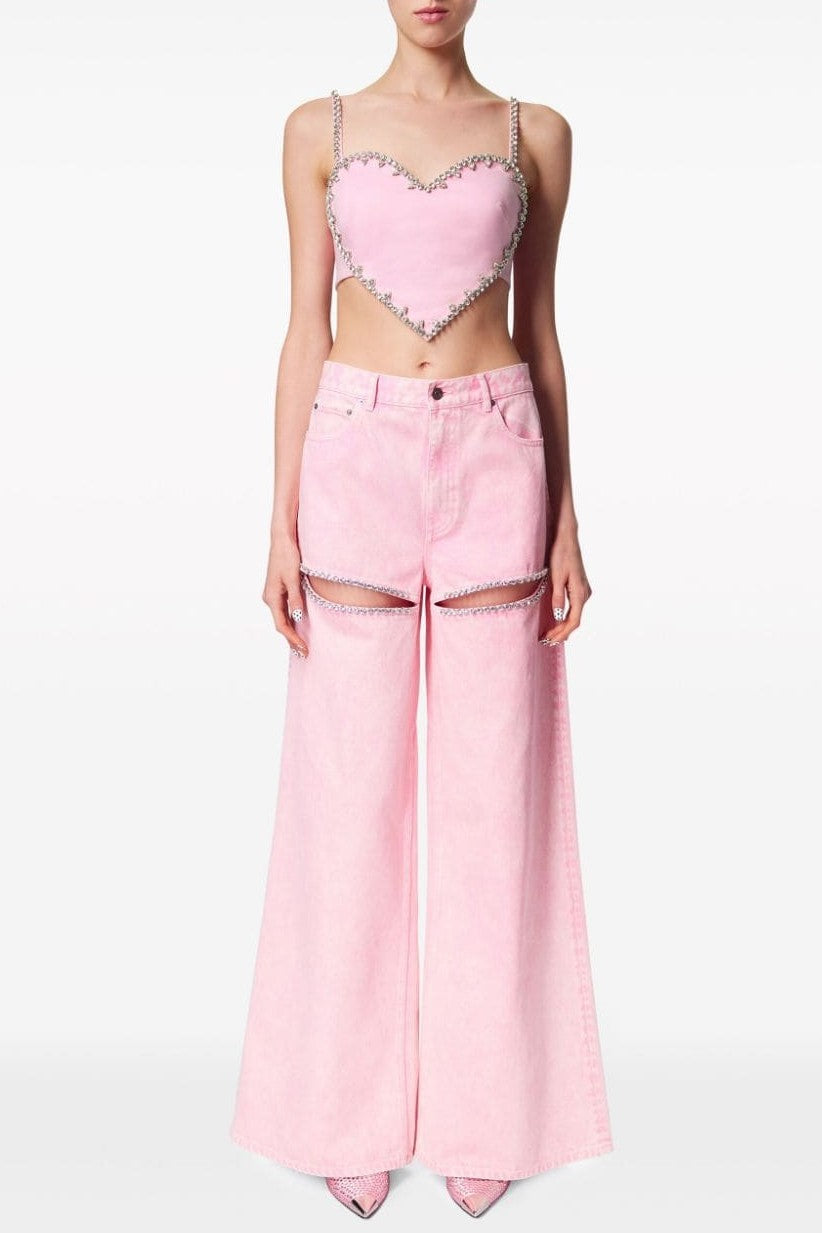 Flowering Girl Women Maeia Rhinestone Cutout Jeans - Pink