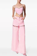 Flowering Girl Women Maeia Rhinestone Cutout Jeans - Pink
