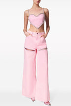 Flowering Girl Women Maeia Rhinestone Cutout Jeans - Pink