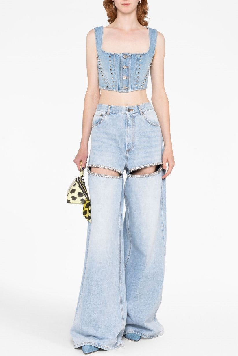 Flowering Girl Women Maeia Rhinestone Cutout Jeans - Blue