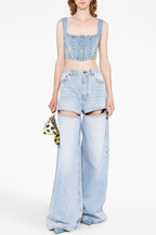 Flowering Girl Women Maeia Rhinestone Cutout Jeans - Blue
