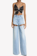 Flowering Girl Women Maeia Rhinestone Cutout Jeans - Blue