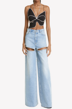 Flowering Girl Women Maeia Rhinestone Cutout Jeans - Blue