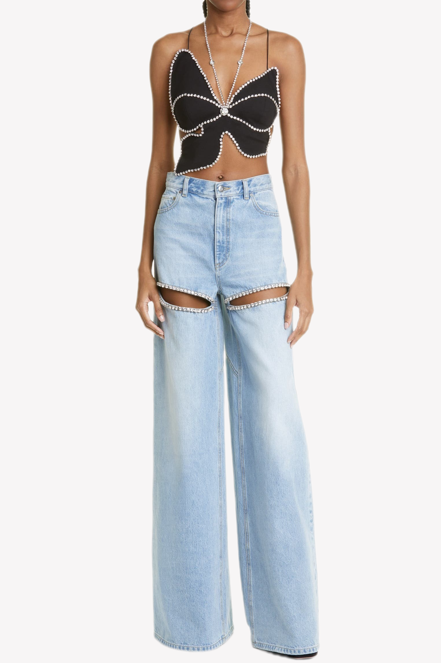 Flowering Girl Women Maeia Rhinestone Cutout Jeans - Blue