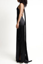 Flowering Girl Women Maelis Pearl Satin Halter Maxi Dress - Black