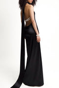 Flowering Girl Women Maelis Pearl Satin Halter Maxi Dress - Black