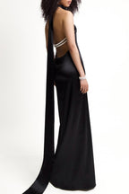Flowering Girl Women Maelis Pearl Satin Halter Maxi Dress - Black